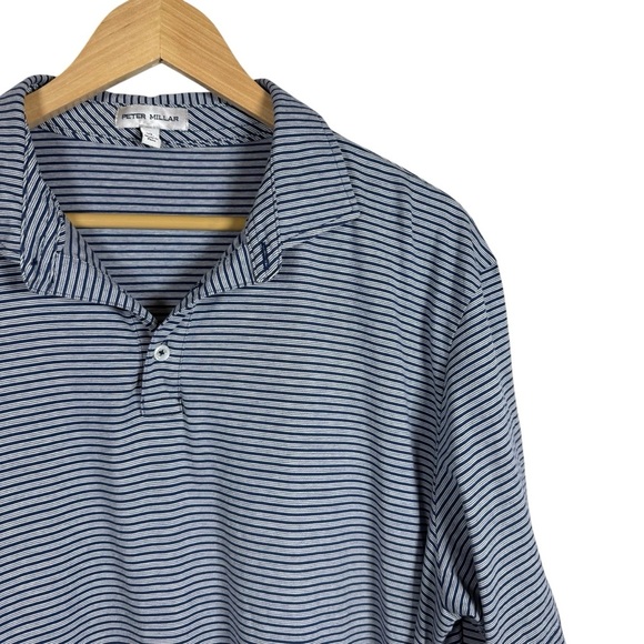 Peter Millar Men’s Striped Performance Polo in White/Navy Size XL - Picture 2 of 9